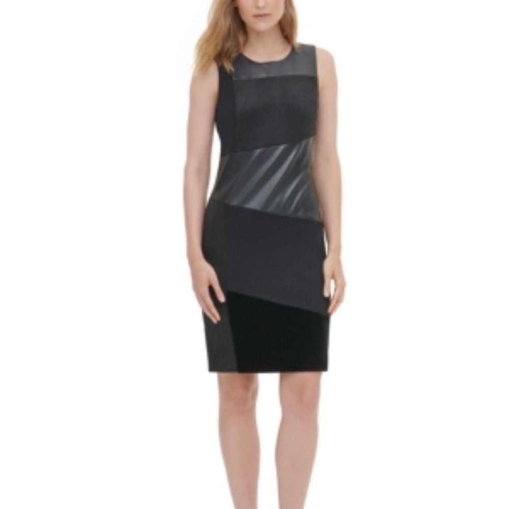 Calvin Klein Faux Suede Mixed Media Sheath Dress